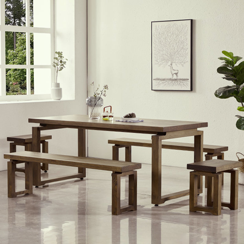 Modern 1/2/3/5 Pieces Dining Set Rectangle Double Pedestal Dinette Set in Natural 5 Pieces: Table, 2 Bench, 2 Stools Clearhalo 'Dining Room Sets' 'Dining Tables & Seating' 'dining_room_set' 'furn' 'furn_dining_room_set' 'Furniture' 'Kitchen & Dining Furniture' 5589145
