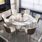 Contemporary Round Pedestal Dining Table Stone Matte Finish Table 53.1"L x 53.1"W x 29.5"H Lazy Susan Without Chairs Clearhalo 'Dining Tables & Seating' 'Dining Tables' 'dining_table' 'furn' 'furn_dining_table' 'Furniture' 'Kitchen & Dining Furniture' 5589158