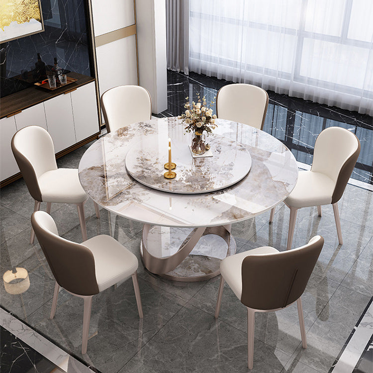 Contemporary Round Pedestal Dining Table Stone Matte Finish Table 53.1"L x 53.1"W x 29.5"H Lazy Susan Without Chairs Clearhalo 'Dining Tables & Seating' 'Dining Tables' 'dining_table' 'furn' 'furn_dining_table' 'Furniture' 'Kitchen & Dining Furniture' 5589158