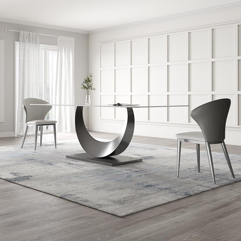 Stone Top Dining Table Contemporary Rectangle Dining Table with Pedestal Base