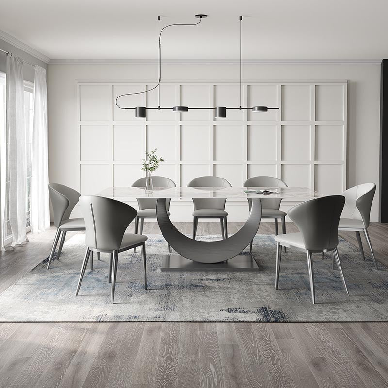 Stone Top Dining Table Contemporary Rectangle Dining Table with Pedestal Base