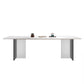White Stone Top Dining Table Rectangle Contemporary Dining Table with Pedestal Base