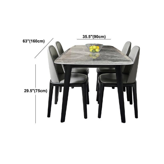 Contemporary Stone Dining Table Rectangle Dining Table with 4 Wood Legs in Black