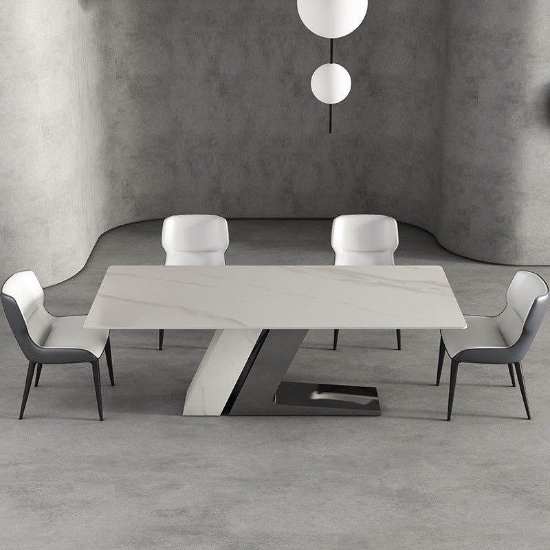 Stone Rectangle Dining Table Contemporary Dining Table with Pedestal Base
