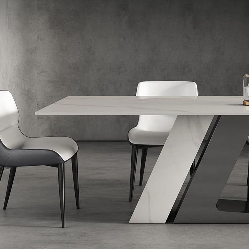 Stone Rectangle Dining Table Contemporary Dining Table with Pedestal Base