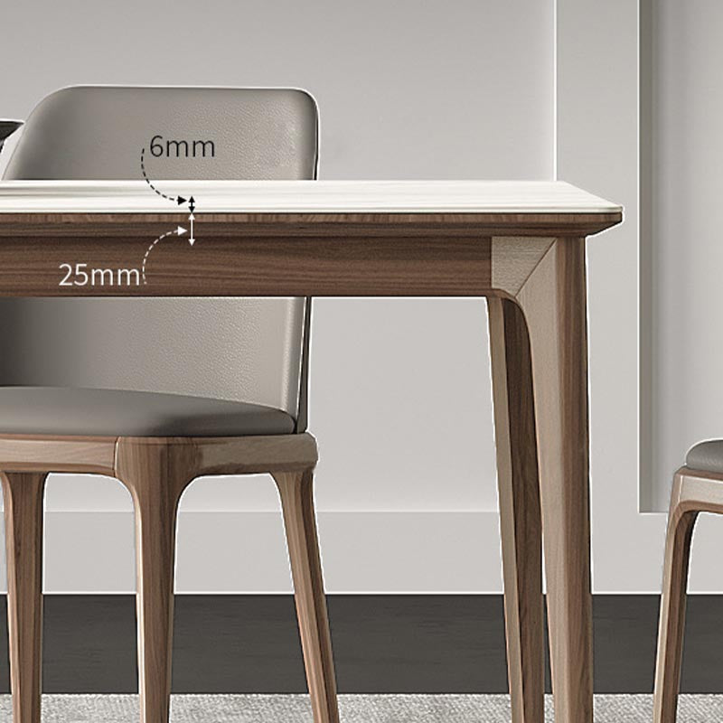 Stone Dining Table Rectangle Mid-Century Modern Table with 4 Wood Legs