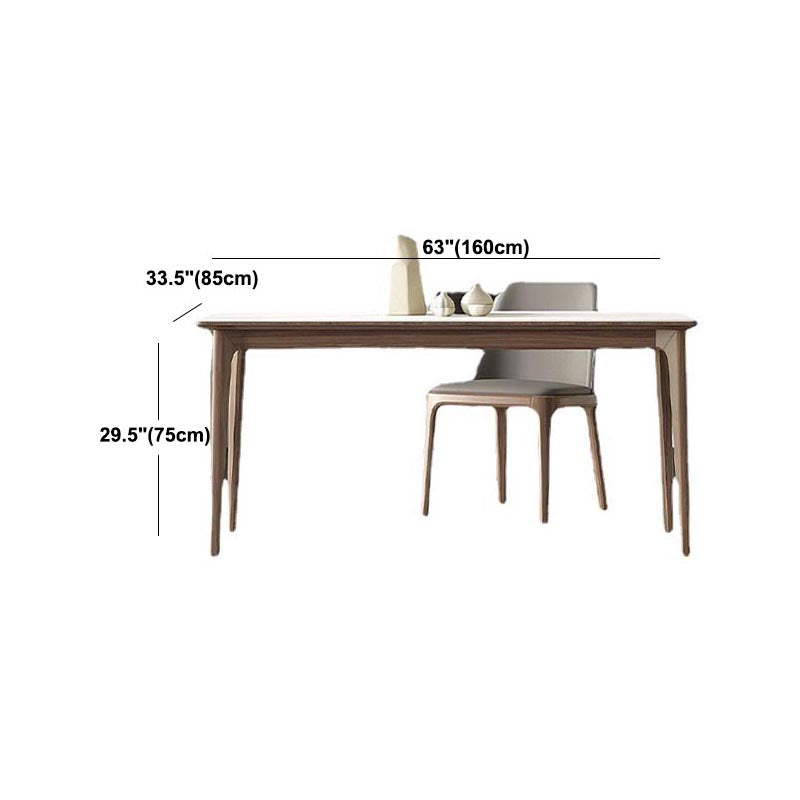 Stone Dining Table Rectangle Mid-Century Modern Table with 4 Wood Legs