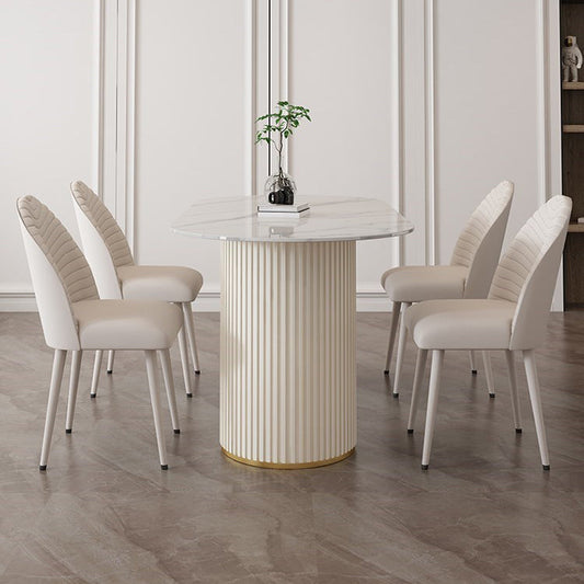 Contemporary Dining Table Stone Dining Table in White with Double Pedestal Clearhalo 'Dining Tables & Seating' 'Dining Tables' 'dining_table' 'furn' 'furn_dining_table' 'Furniture' 'Kitchen & Dining Furniture' 5589354