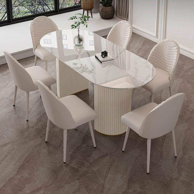 Contemporary Dining Table Stone Dining Table in White with Double Pedestal Clearhalo 'Dining Tables & Seating' 'Dining Tables' 'dining_table' 'furn' 'furn_dining_table' 'Furniture' 'Kitchen & Dining Furniture' 5589356