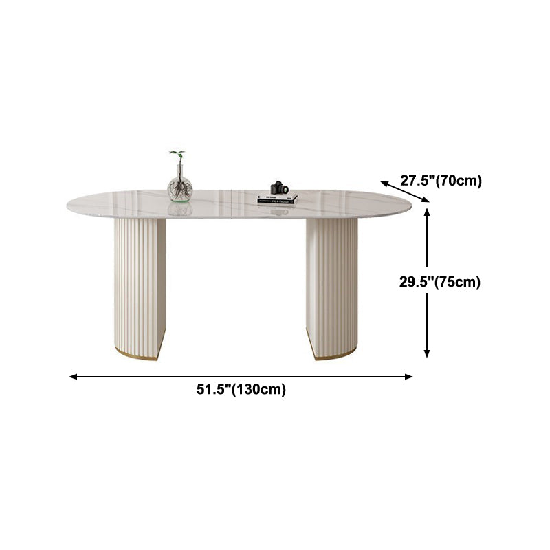 Contemporary Dining Table Stone Dining Table in White with Double Pedestal Clearhalo 'Dining Tables & Seating' 'Dining Tables' 'dining_table' 'furn' 'furn_dining_table' 'Furniture' 'Kitchen & Dining Furniture' 5589357