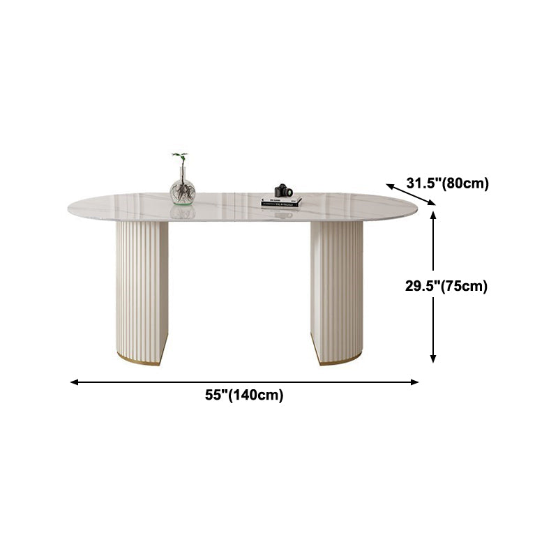 Contemporary Dining Table Stone Dining Table in White with Double Pedestal Clearhalo 'Dining Tables & Seating' 'Dining Tables' 'dining_table' 'furn' 'furn_dining_table' 'Furniture' 'Kitchen & Dining Furniture' 5589359