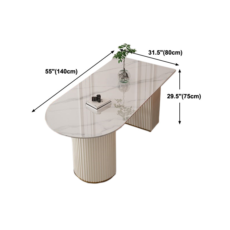 Contemporary Dining Table Stone Dining Table in White with Double Pedestal Clearhalo 'Dining Tables & Seating' 'Dining Tables' 'dining_table' 'furn' 'furn_dining_table' 'Furniture' 'Kitchen & Dining Furniture' 5589360