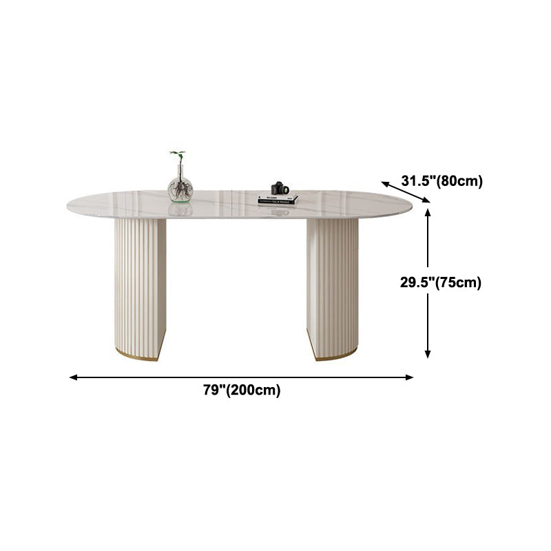 Contemporary Dining Table Stone Dining Table in White with Double Pedestal Clearhalo 'Dining Tables & Seating' 'Dining Tables' 'dining_table' 'furn' 'furn_dining_table' 'Furniture' 'Kitchen & Dining Furniture' 5589365