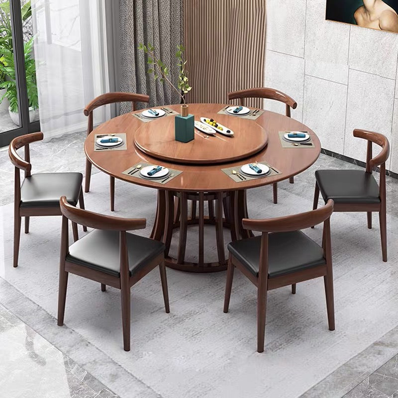 Rubberwood Solid Wood Table Round Dining Table for Kitchen Table Brown Without Chairs Clearhalo 'Dining Tables & Seating' 'Dining Tables' 'dining_table' 'furn' 'furn_dining_table' 'Furniture' 'Kitchen & Dining Furniture' 5589386