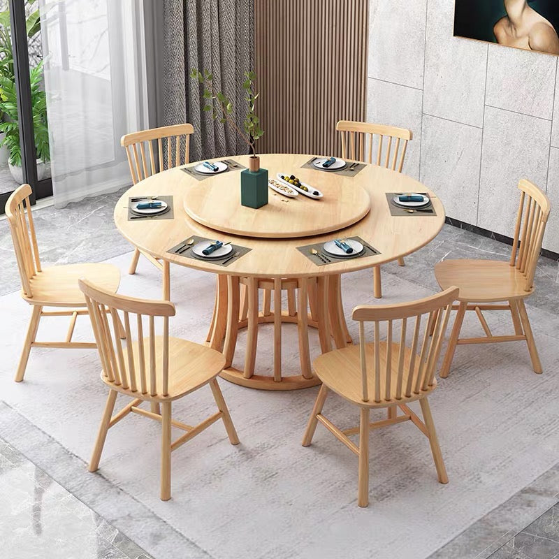 Rubberwood Solid Wood Table Round Dining Table for Kitchen Table Natural 51.2"L x 51.2"W x 29.5"H Without Chairs Clearhalo 'Dining Tables & Seating' 'Dining Tables' 'dining_table' 'furn' 'furn_dining_table' 'Furniture' 'Kitchen & Dining Furniture' 5589387