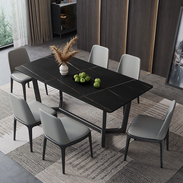 Mesa de comedor de piedra sinterizada mesa de comedor industrial con base de caballete