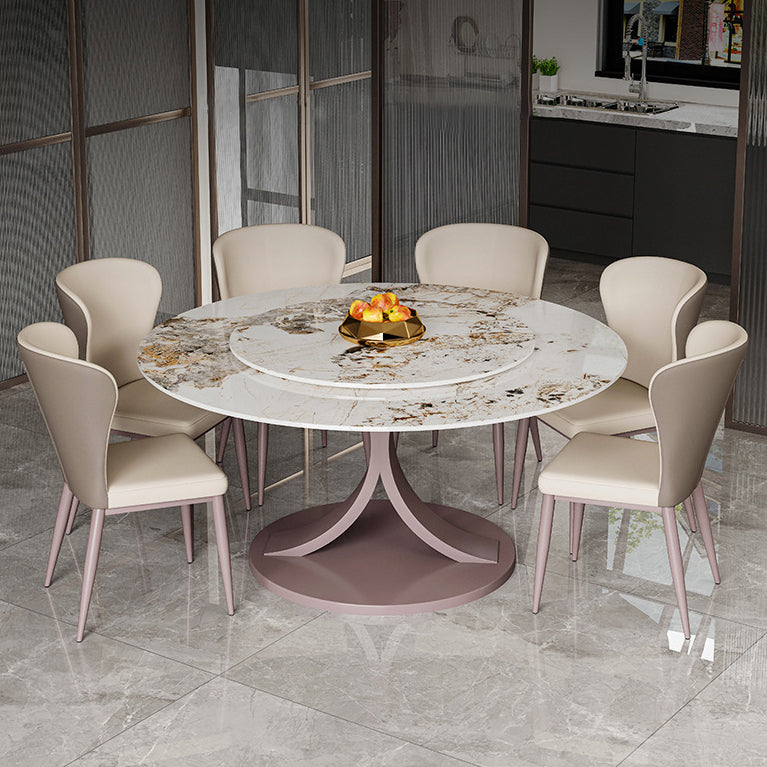 Round Sintered Stone Dining Table Modern Convertible Furniture with Pedestal Base Violet 51.2"L x 51.2"W x 29.5"H Lazy Susan Clearhalo 'Dining Tables & Seating' 'Dining Tables' 'dining_table' 'furn' 'furn_dining_table' 'Furniture' 'Kitchen & Dining Furniture' 5589422