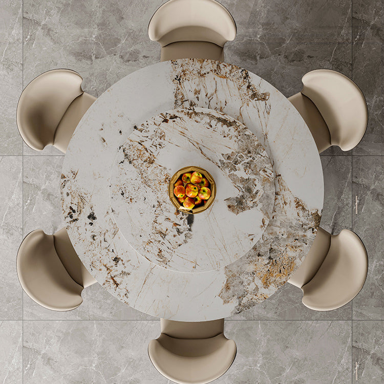 Round Sintered Stone Dining Table Modern Convertible Furniture with Pedestal Base Black 51.2"L x 51.2"W x 29.5"H Lazy Susan Clearhalo 'Dining Tables & Seating' 'Dining Tables' 'dining_table' 'furn' 'furn_dining_table' 'Furniture' 'Kitchen & Dining Furniture' 5589425