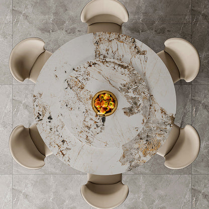 Round Sintered Stone Dining Table Modern Convertible Furniture with Pedestal Base Black 51.2"L x 51.2"W x 29.5"H Lazy Susan Clearhalo 'Dining Tables & Seating' 'Dining Tables' 'dining_table' 'furn' 'furn_dining_table' 'Furniture' 'Kitchen & Dining Furniture' 5589425