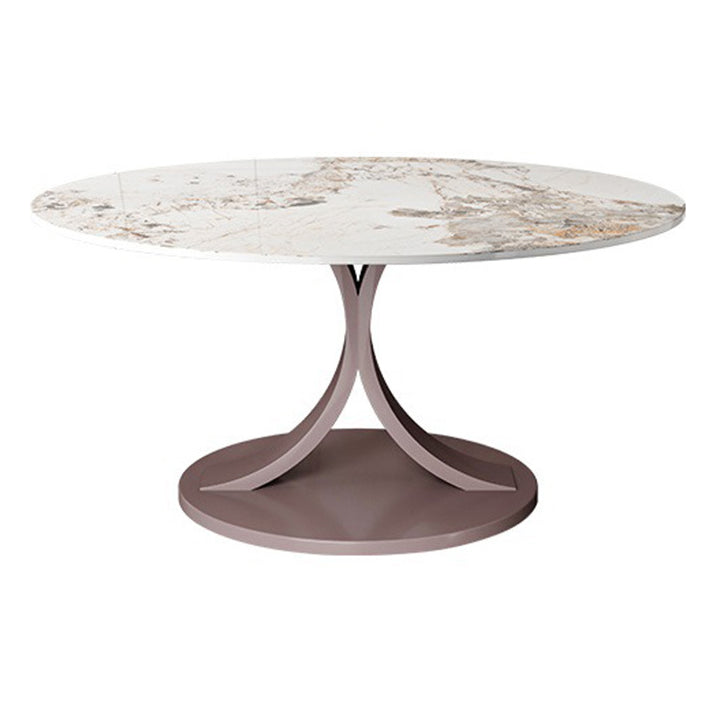 Round Sintered Stone Dining Table Modern Convertible Furniture with Pedestal Base Violet Fixed Table Clearhalo 'Dining Tables & Seating' 'Dining Tables' 'dining_table' 'furn' 'furn_dining_table' 'Furniture' 'Kitchen & Dining Furniture' 5589426