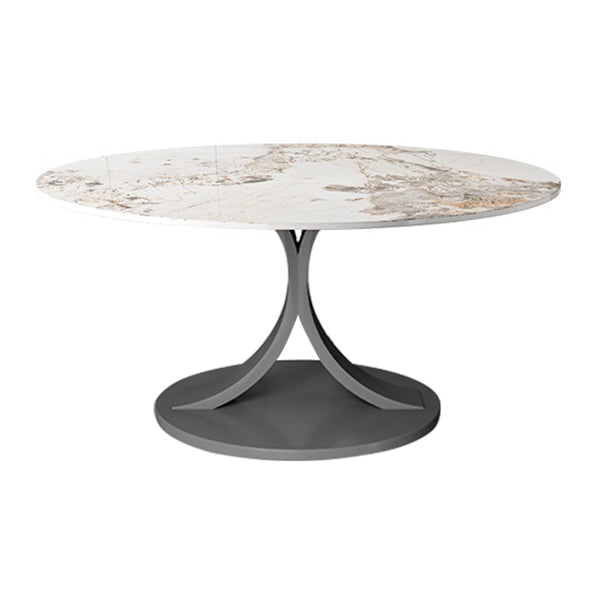 Round Sintered Stone Dining Table Modern Convertible Furniture with Pedestal Base Black Fixed Table Clearhalo 'Dining Tables & Seating' 'Dining Tables' 'dining_table' 'furn' 'furn_dining_table' 'Furniture' 'Kitchen & Dining Furniture' 5589431