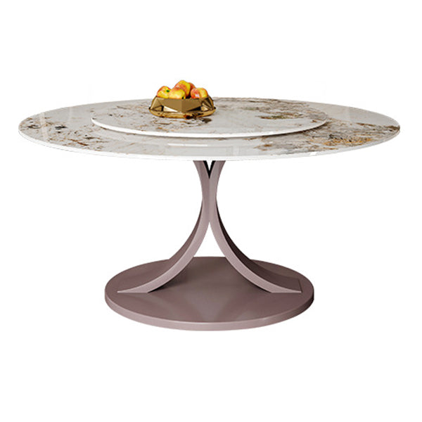 Round Sintered Stone Dining Table Modern Convertible Furniture with Pedestal Base Violet 63"L x 63"W x 29.5"H Lazy Susan Clearhalo 'Dining Tables & Seating' 'Dining Tables' 'dining_table' 'furn' 'furn_dining_table' 'Furniture' 'Kitchen & Dining Furniture' 5589432