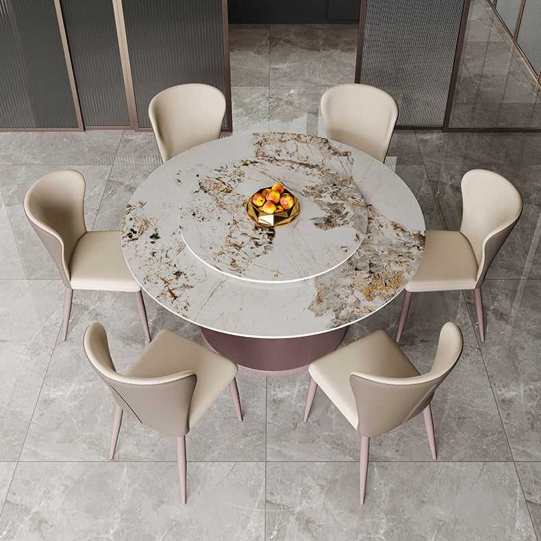 Round Sintered Stone Dining Table Modern Convertible Furniture with Pedestal Base Clearhalo 'Dining Tables & Seating' 'Dining Tables' 'dining_table' 'furn' 'furn_dining_table' 'Furniture' 'Kitchen & Dining Furniture' 5589434