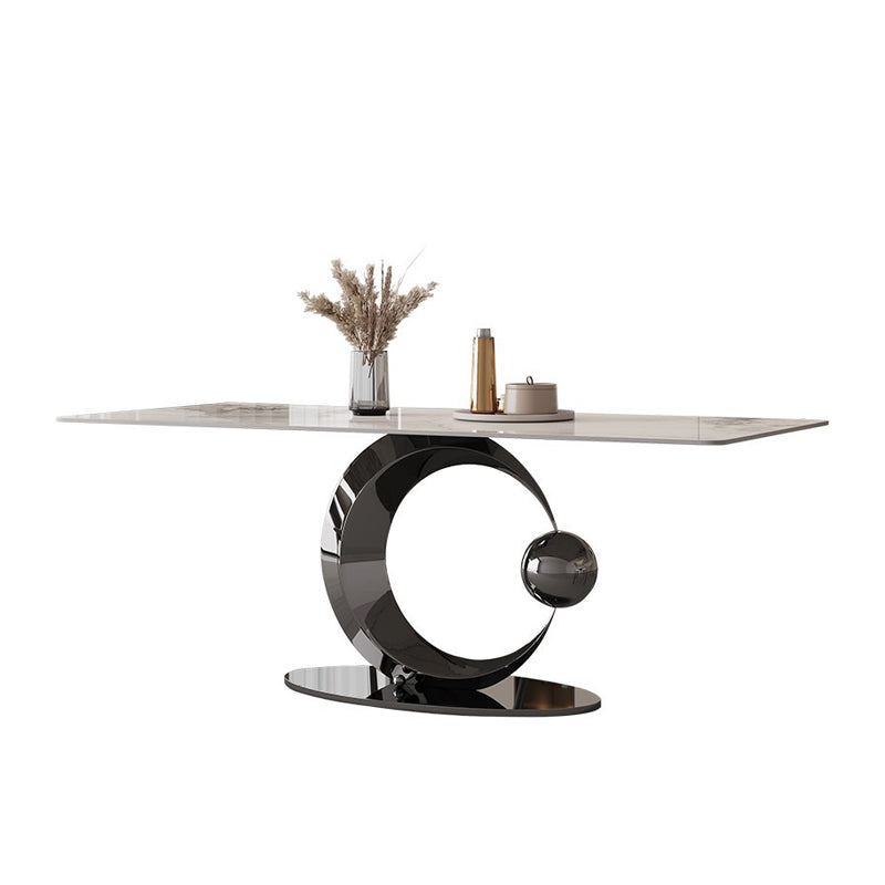 Contemporary Pedestal Dining Table Rectangle Sintered Stone Top Table for Home