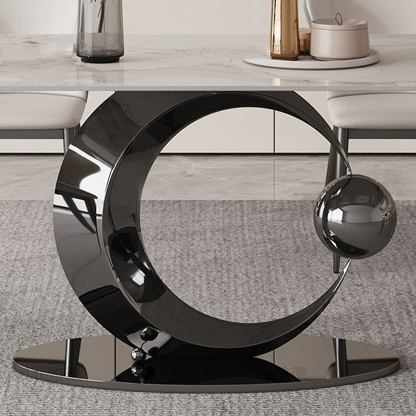 Contemporary Pedestal Dining Table Rectangle Sintered Stone Top Table for Home