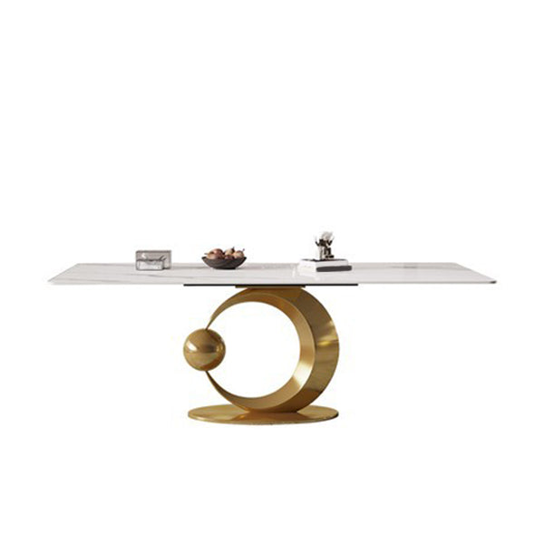 Contemporary Pedestal Dining Table Rectangle Sintered Stone Top Table for Home