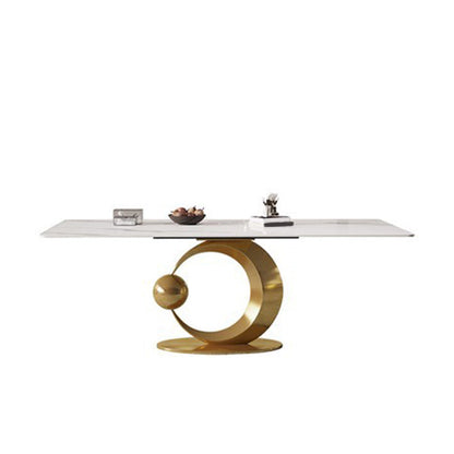 Contemporary Pedestal Dining Table Rectangle Sintered Stone Top Table for Home