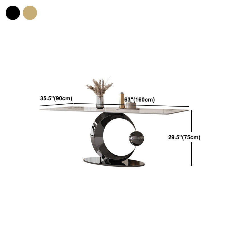Contemporary Pedestal Dining Table Rectangle Sintered Stone Top Table for Home