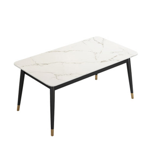 Luxe rechthoekige eetkamer tafel gesinterde stenen boventafel met 4 ijzeren poten