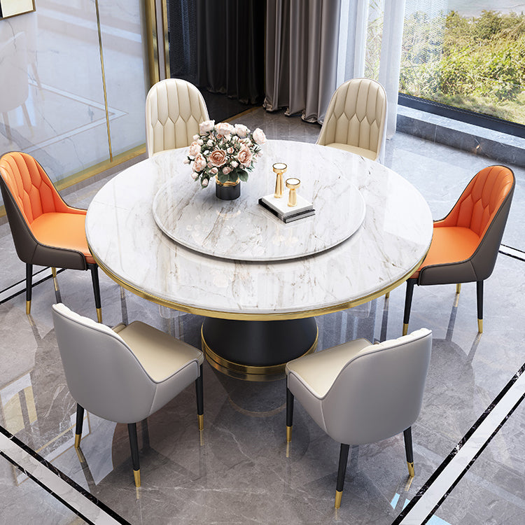 Contemporary Dining Table Pedestal Table for Home Kitchen Dinner White 59.1"L x 59.1"W x 29.5"H Without Chairs Clearhalo 'Dining Tables & Seating' 'Dining Tables' 'dining_table' 'furn' 'furn_dining_table' 'Furniture' 'Kitchen & Dining Furniture' 5589502