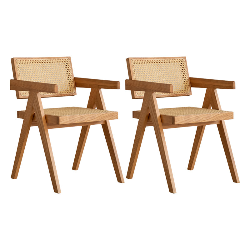 Natural Scandinavian Dining Chairs Rubber Wood Low Back Dining Side Chair With Arms 2 Piece Set Clearhalo 'Dining Chairs' 'Dining Tables & Seating' 'dining_chair' 'furn' 'furn_dining_chair' 'Furniture' 'Kitchen & Dining Furniture' 5589549