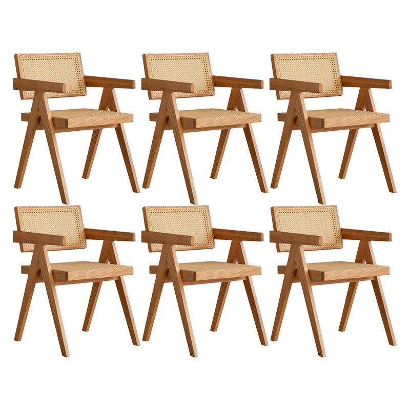 Natural Scandinavian Dining Chairs Rubber Wood Low Back Dining Side Chair With Arms 6 Piece Set Clearhalo 'Dining Chairs' 'Dining Tables & Seating' 'dining_chair' 'furn' 'furn_dining_chair' 'Furniture' 'Kitchen & Dining Furniture' 5589553