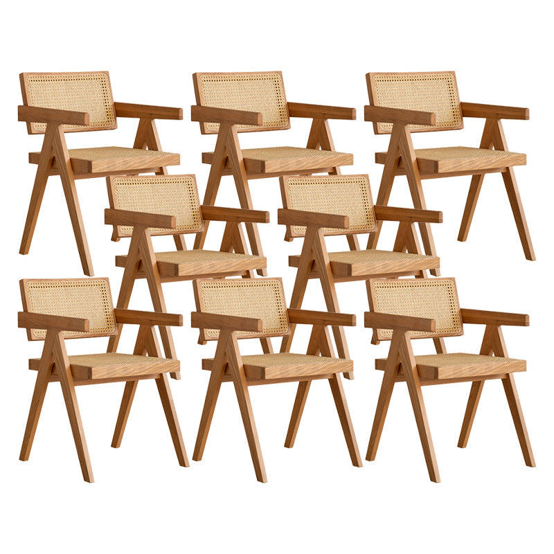 Natural Scandinavian Dining Chairs Rubber Wood Low Back Dining Side Chair With Arms 8 Piece Set Clearhalo 'Dining Chairs' 'Dining Tables & Seating' 'dining_chair' 'furn' 'furn_dining_chair' 'Furniture' 'Kitchen & Dining Furniture' 5589555