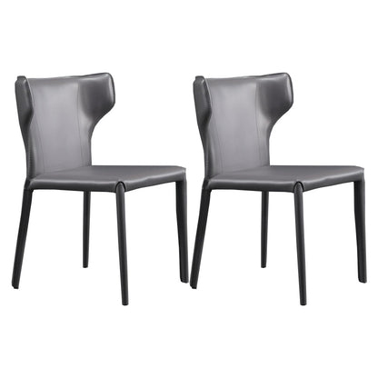 Faux Leather Armless Dining Chairs Modern Wingback Side Chair Grey 2 Piece Set Clearhalo 'Dining Chairs' 'Dining Tables & Seating' 'dining_chair' 'furn' 'furn_dining_chair' 'Furniture' 'Kitchen & Dining Furniture' 5589600