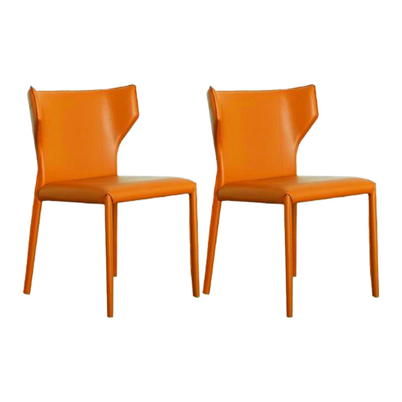 Faux Leather Armless Dining Chairs Modern Wingback Side Chair Orange 2 Piece Set Clearhalo 'Dining Chairs' 'Dining Tables & Seating' 'dining_chair' 'furn' 'furn_dining_chair' 'Furniture' 'Kitchen & Dining Furniture' 5589608