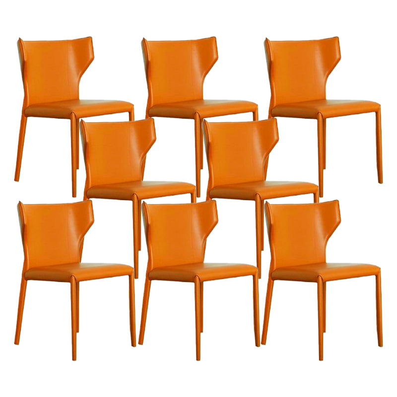 Faux Leather Armless Dining Chairs Modern Wingback Side Chair Orange 8 Piece Set Clearhalo 'Dining Chairs' 'Dining Tables & Seating' 'dining_chair' 'furn' 'furn_dining_chair' 'Furniture' 'Kitchen & Dining Furniture' 5589614