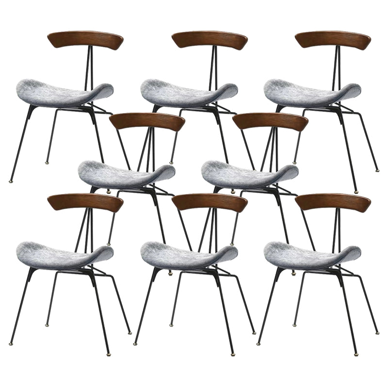 Black Iron Legs Dining Chairs Industrial Armless Dining Side Chair Gray 8 Piece Set Clearhalo 'Dining Chairs' 'Dining Tables & Seating' 'dining_chair' 'furn' 'furn_dining_chair' 'Furniture' 'Kitchen & Dining Furniture' 5589784