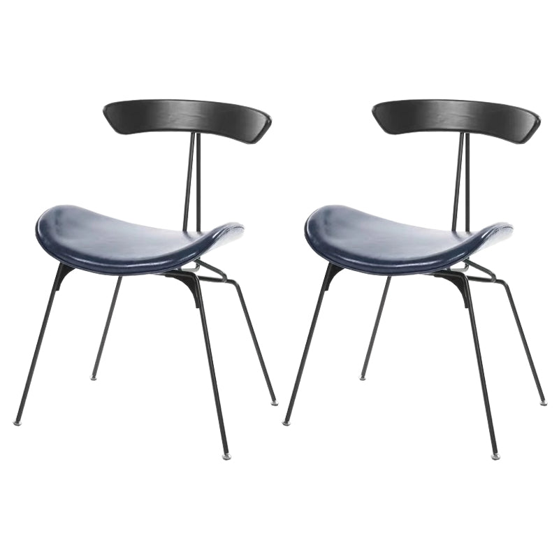Black Iron Legs Dining Chairs Industrial Armless Dining Side Chair Blue 2 Piece Set Clearhalo 'Dining Chairs' 'Dining Tables & Seating' 'dining_chair' 'furn' 'furn_dining_chair' 'Furniture' 'Kitchen & Dining Furniture' 5589791
