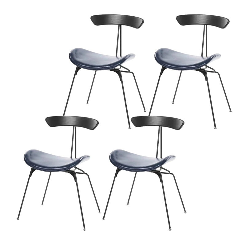 Black Iron Legs Dining Chairs Industrial Armless Dining Side Chair Blue 4 Piece Set Clearhalo 'Dining Chairs' 'Dining Tables & Seating' 'dining_chair' 'furn' 'furn_dining_chair' 'Furniture' 'Kitchen & Dining Furniture' 5589792