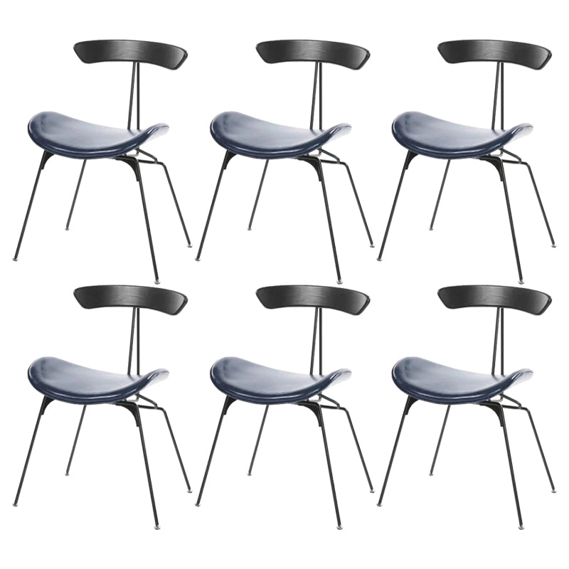 Black Iron Legs Dining Chairs Industrial Armless Dining Side Chair Blue 6 Piece Set Clearhalo 'Dining Chairs' 'Dining Tables & Seating' 'dining_chair' 'furn' 'furn_dining_chair' 'Furniture' 'Kitchen & Dining Furniture' 5589793