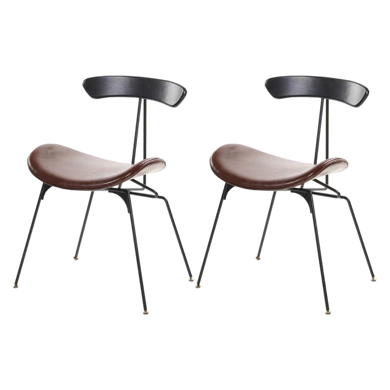 Black Iron Legs Dining Chairs Industrial Armless Dining Side Chair Brown 2 Piece Set Clearhalo 'Dining Chairs' 'Dining Tables & Seating' 'dining_chair' 'furn' 'furn_dining_chair' 'Furniture' 'Kitchen & Dining Furniture' 5589795