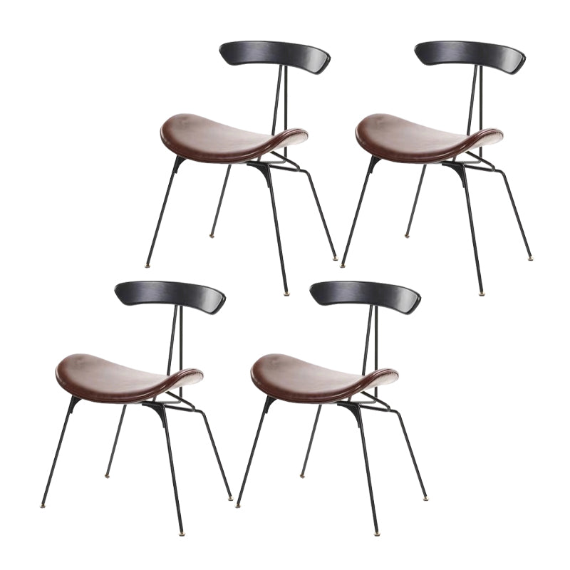 Black Iron Legs Dining Chairs Industrial Armless Dining Side Chair Brown 4 Piece Set Clearhalo 'Dining Chairs' 'Dining Tables & Seating' 'dining_chair' 'furn' 'furn_dining_chair' 'Furniture' 'Kitchen & Dining Furniture' 5589796