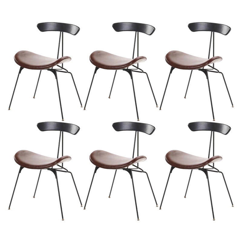 Black Iron Legs Dining Chairs Industrial Armless Dining Side Chair Brown 6 Piece Set Clearhalo 'Dining Chairs' 'Dining Tables & Seating' 'dining_chair' 'furn' 'furn_dining_chair' 'Furniture' 'Kitchen & Dining Furniture' 5589797