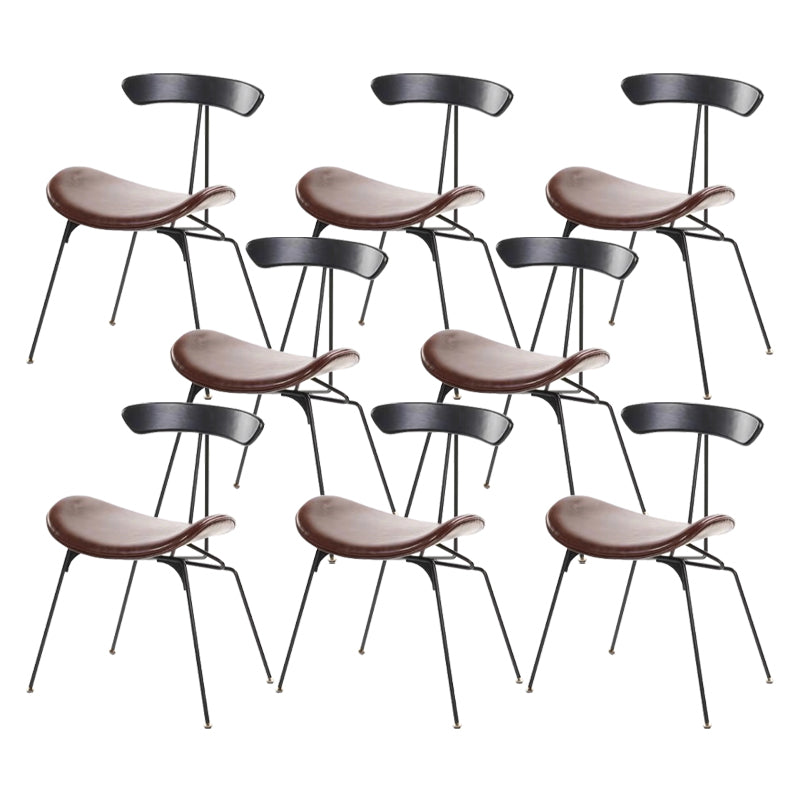 Black Iron Legs Dining Chairs Industrial Armless Dining Side Chair Brown 8 Piece Set Clearhalo 'Dining Chairs' 'Dining Tables & Seating' 'dining_chair' 'furn' 'furn_dining_chair' 'Furniture' 'Kitchen & Dining Furniture' 5589798