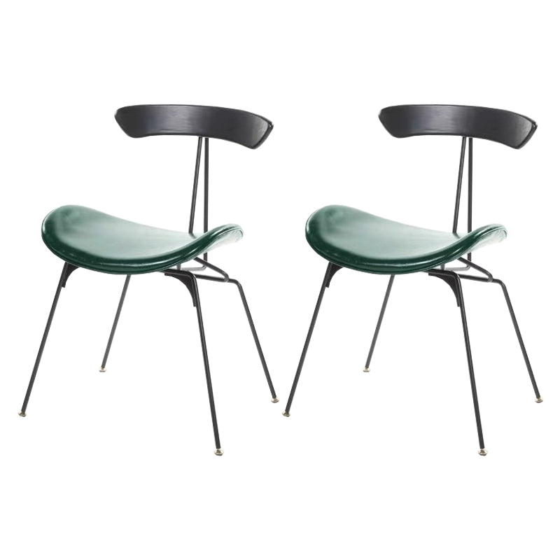 Black Iron Legs Dining Chairs Industrial Armless Dining Side Chair Dark Green 2 Piece Set Clearhalo 'Dining Chairs' 'Dining Tables & Seating' 'dining_chair' 'furn' 'furn_dining_chair' 'Furniture' 'Kitchen & Dining Furniture' 5589799