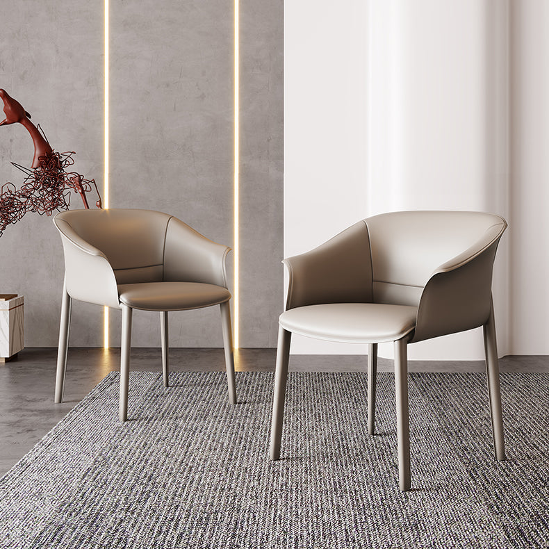 Contemporary Arm Dining Chairs Faux Leather Low Back Dining Side Chair